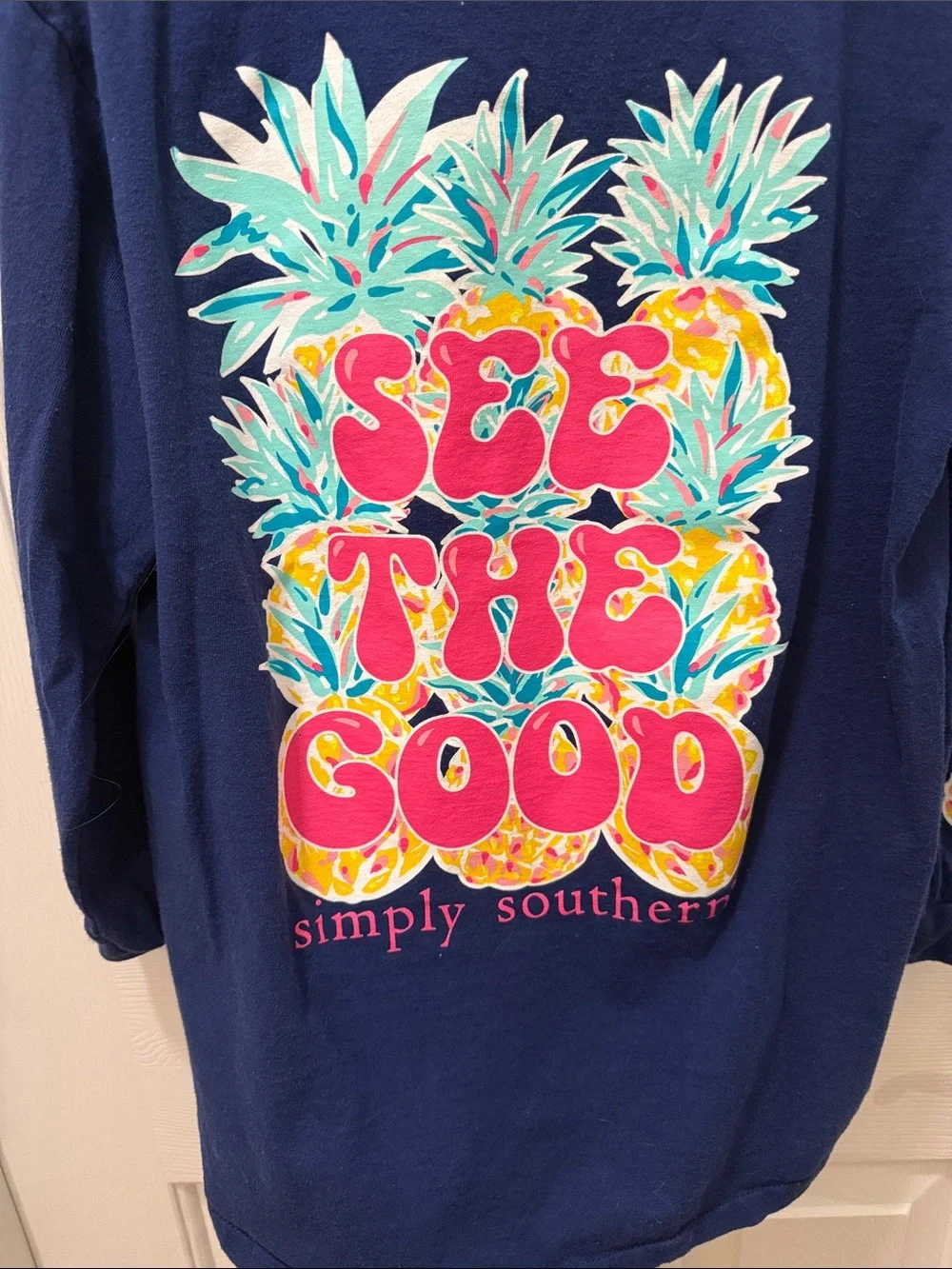 Simply Southern Navy Long-Sleeve Tee with Pink Logo